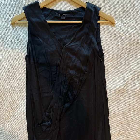 All Saints Annis Dress Black Asymmetrical Ruched Sheath Dress - Picture 6 of 6